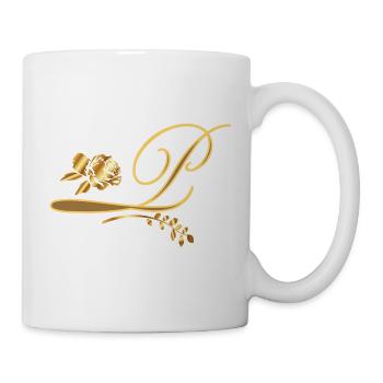 Initiale P mit Rose - Tasse - Weiß - Rechts