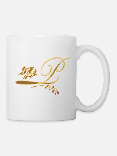 Initiale P mit Rose - Tasse - Weiß