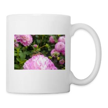Rosa Dahlie mit Schnake – Makro Naturfotografie - Tasse - Weiß - Rechts