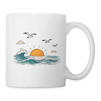 Meer Wellen Sonnenuntergang Retro - Tasse - Weiß - Rechts