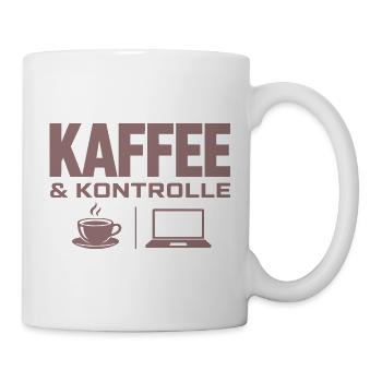 Kaffee & Kontrolle Tech-Motiv - Tasse - Weiß - Rechts