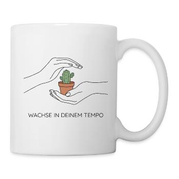 Fine-Line Hände Kaktus Spruch Wachse langsam Shirt - Tasse - Weiß - Rechts
