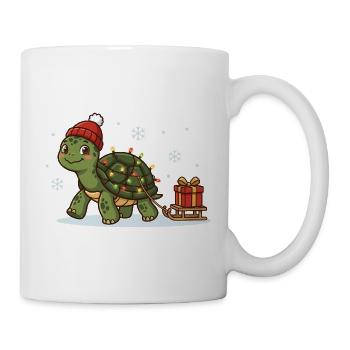 Weihnachts-Schildkröte mit Lichterkette - Tasse - Weiß - Rechts