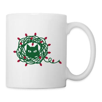 Katze Lichterkette Illustration - Tasse - Weiß - Rechts