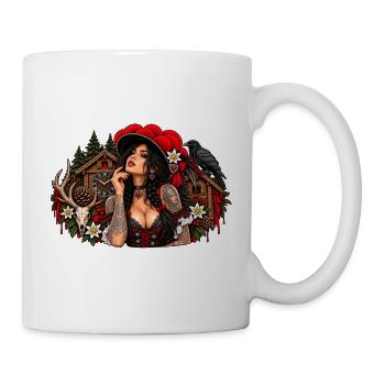Gothic Frau Mit Rabe Totenkopf Und Rotem Herzen - Tasse - Weiß - Rechts