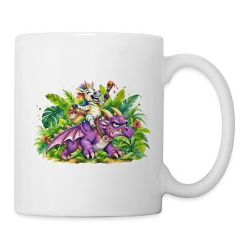 Jungle Fantasie: Einhorn reitet Drache - Tasse - Weiß - Rechts