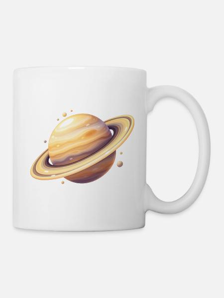 Saturn Farbplanet Illustration - Tasse - Weiß
