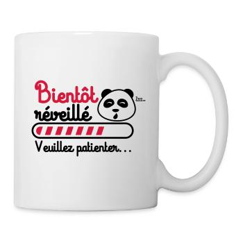 bientôt reveillé, cadeau flemmard, panda - Mug blanc - blanc - Droite
