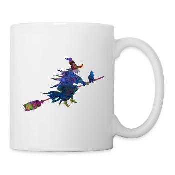 Halloween Hexe Hexenbesen Katze bunt magisch 2 - Tasse - Weiß - Rechts
