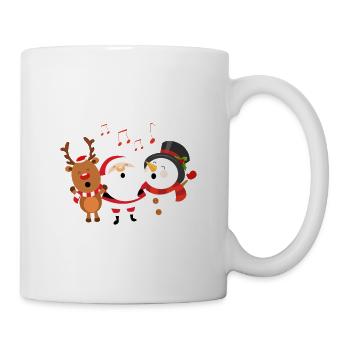 Singende Weihnachtsmann, Schneemann und Rentier - Tasse - Weiß - Rechts