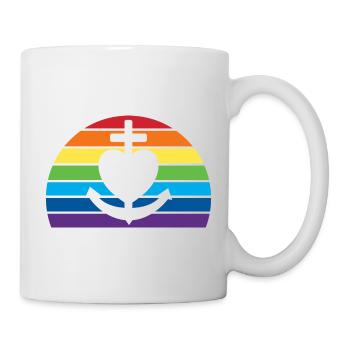 Glaube Liebe Hoffnung, Regenbogen retro sunset - Tasse - Weiß - Rechts