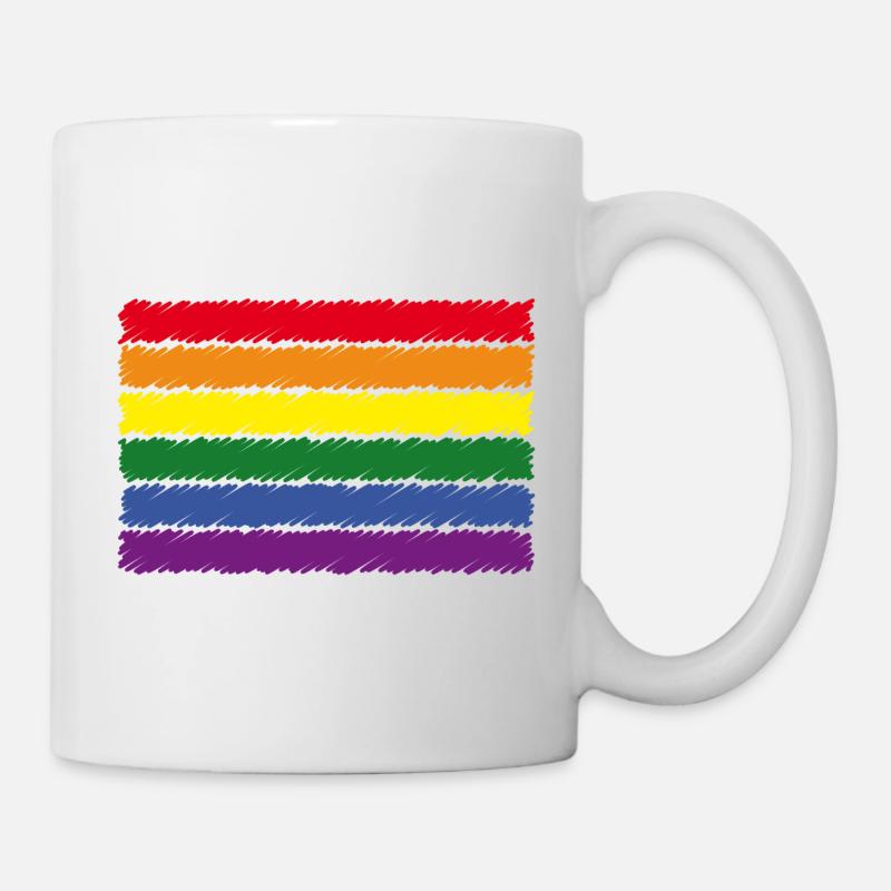 Regenbogenfahne / Rainbow Flag (Scribble / 6er) - Tasse - Weiß
