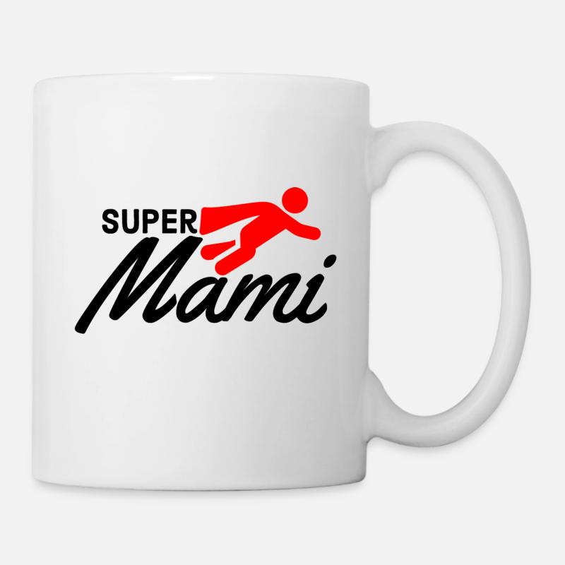 Super Mami Text mit Figur flieger rot Muttertag - Tasse - Weiß