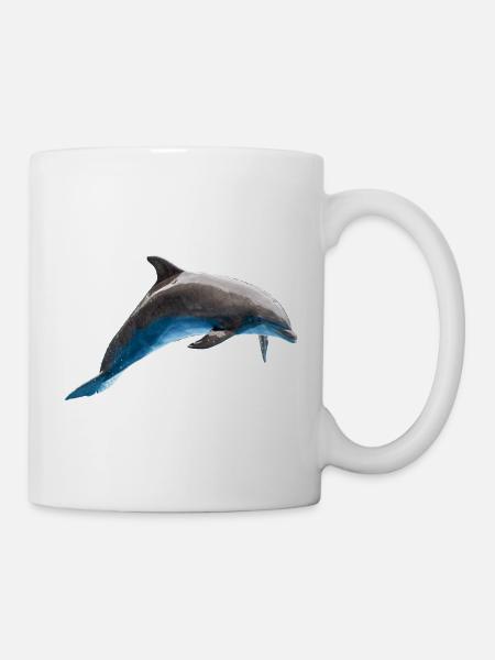 Delphin springend, Fisch, Natürlich - Tasse - Weiß