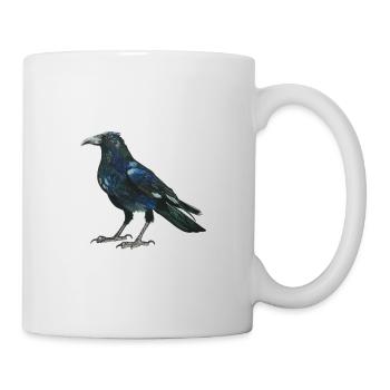 Raven crow with slightly bluish green feathers - Mug - white - Right