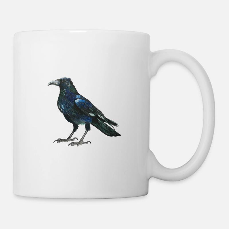 Corbeau corbeau aux plumes vert légèrement bleuté - Mug blanc - blanc