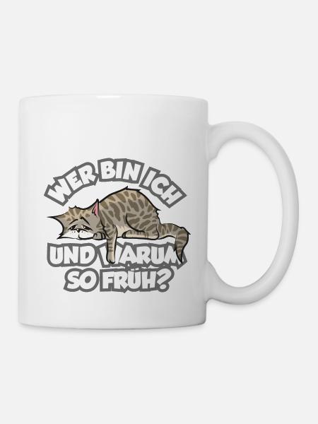 Niedliche Langschläfer Katze mit lustigem Spruch - Tasse - Weiß