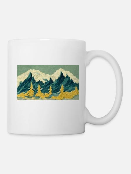 Schneebedeckte Berge im Stil von van Gogh - Tasse - Weiß