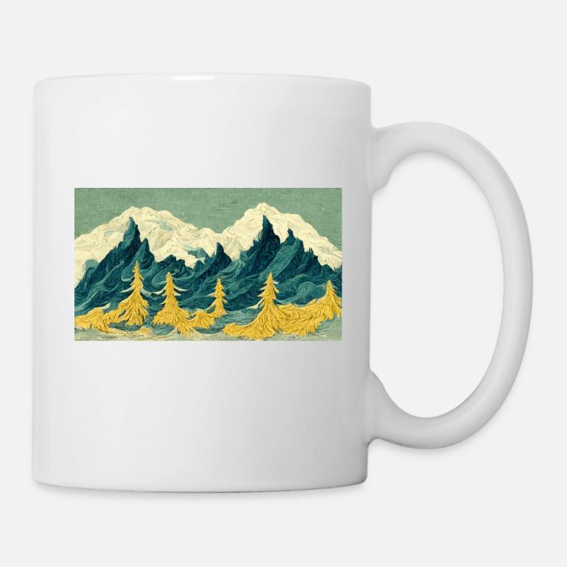 Schneebedeckte Berge im Stil von van Gogh - Tasse - Weiß
