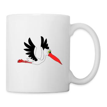 storch baby geburt geburtstag schwanger klapper - Tasse - Weiß - Rechts