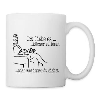 Bücherliebhaber (schwarzes Design) - Tasse - Weiß - Rechts