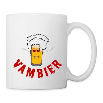 Vambier Halloween Bier Vampir Wortspiel Fledermaus - Tasse - Weiß - Rechts