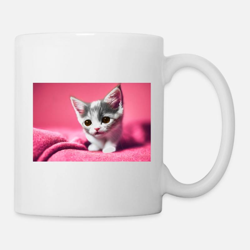 Mignon chat assis sur une couverture rose - Mug blanc - blanc