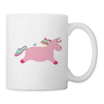 Pink Galloping Unicorn with Bird - Mug - white - Right