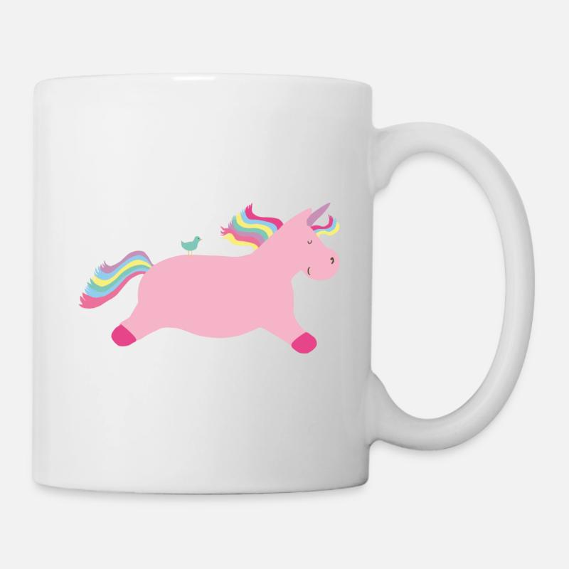 Licorne rose au galop avec oiseau - Mug blanc - blanc