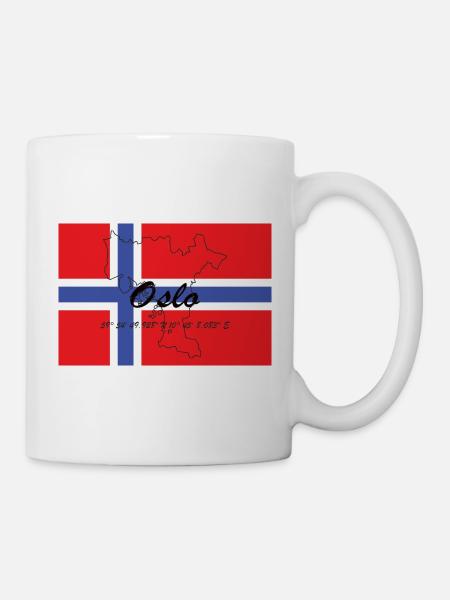 Oslo - Hauptstadt mit GPS & Flagge - Tasse - Weiß