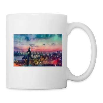 Hamburger Hafen - Landungsbrücken, Abendstimmung - Tasse - Weiß - Rechts
