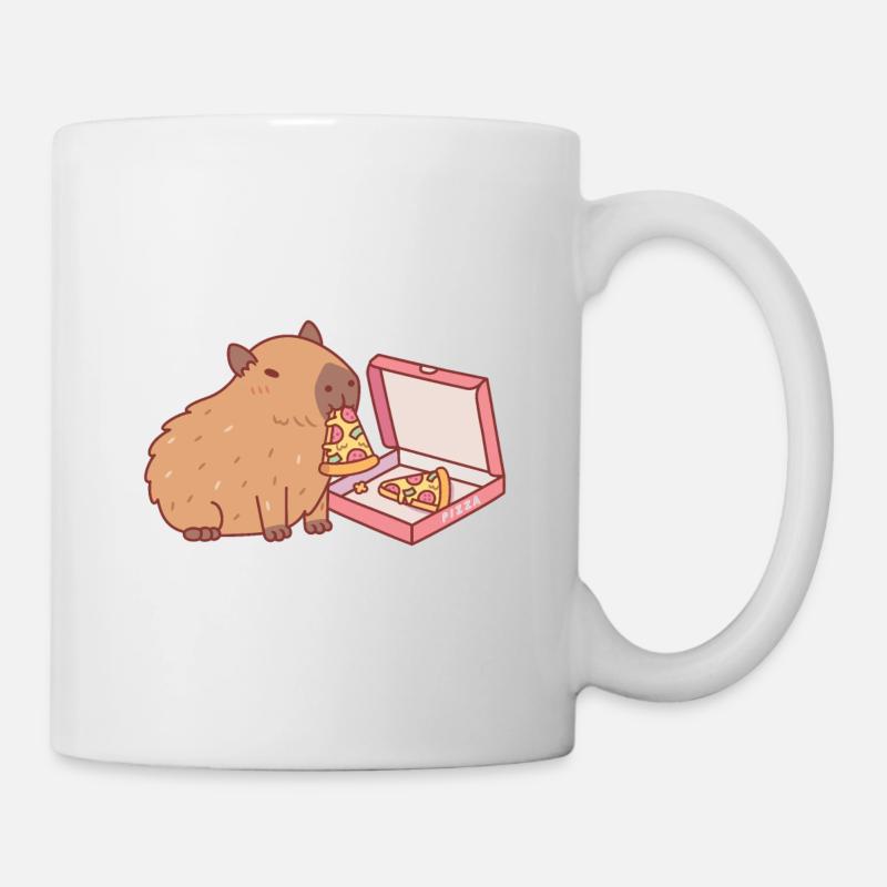 Cute Capybara Eating Pizza - Mug - white
