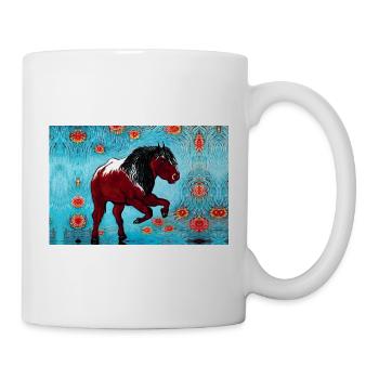 Pferdebraune Malerei - Tasse - Weiß - Rechts