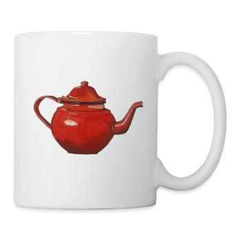 rote Teekanne Kaffeekanne emailliert - Tasse - Weiß - Rechts