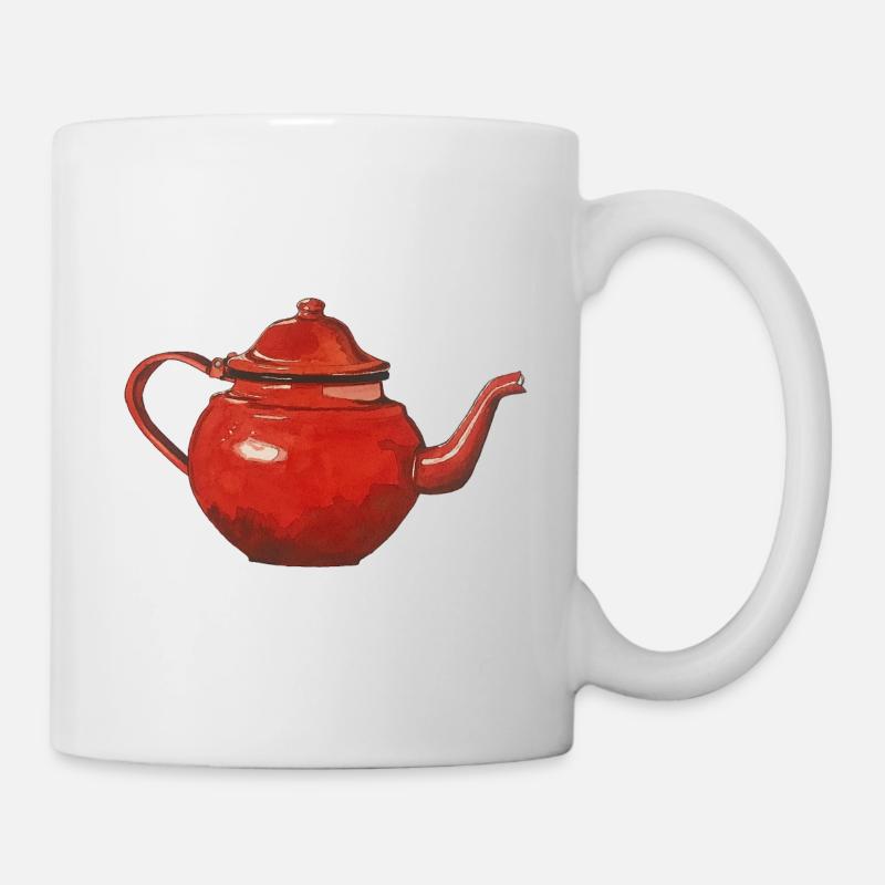 red teapot coffee pot enamelled - Mug - white