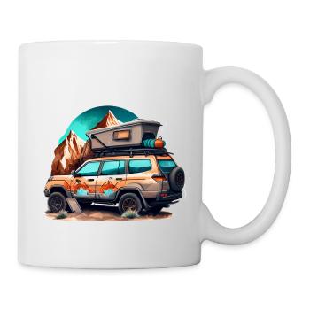 Tente de toit voiture SUV dans les montagnes rétro - Mug blanc - blanc - Droite