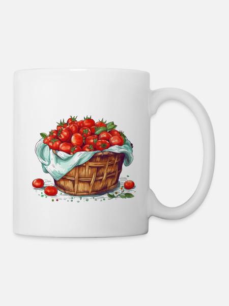 Un panier rempli de tomates, transparent - Mug blanc - blanc