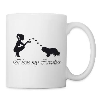 Cavalier King Charles Spaniel mit Frau - Tasse - Weiß - Rechts