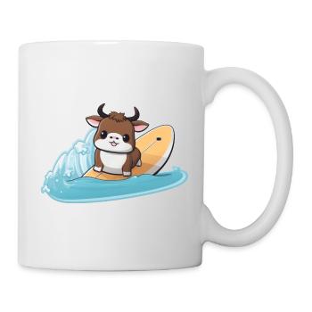 surfende Kuh, Sportliches Tierdesign - Tasse - Weiß - Rechts