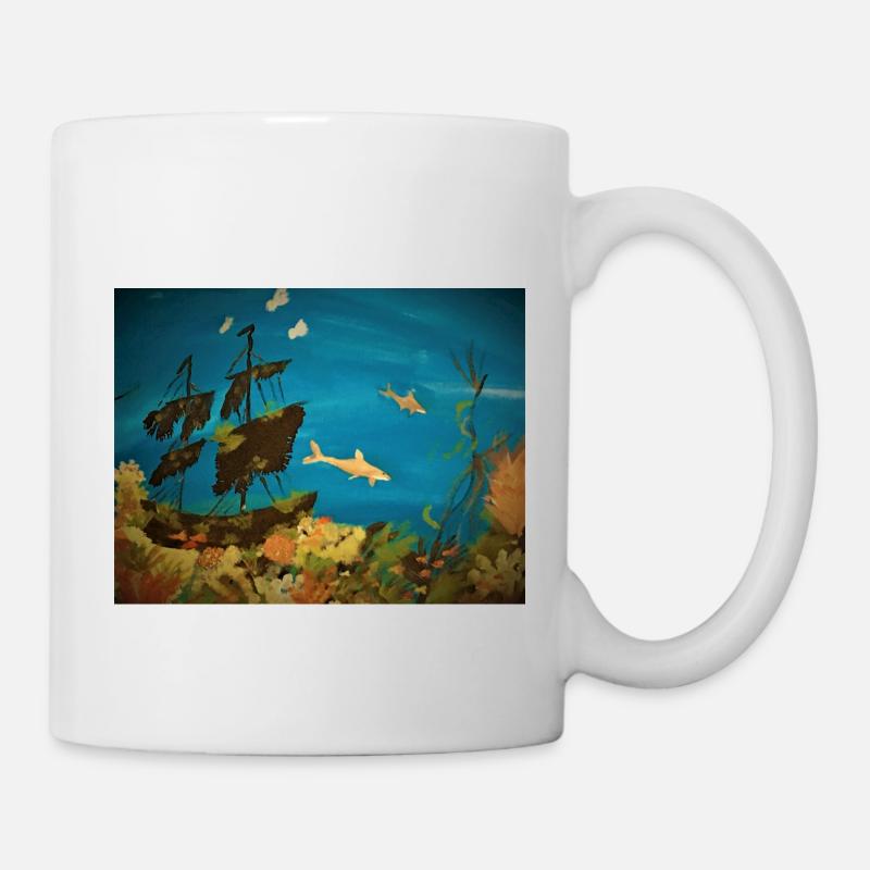 Schatz, Schiffsfrack, Haie und Fische - Tasse - Weiß