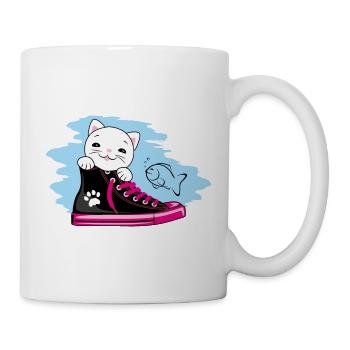 Funny white kitten peeking out of a sneaker - Mug - white - Right