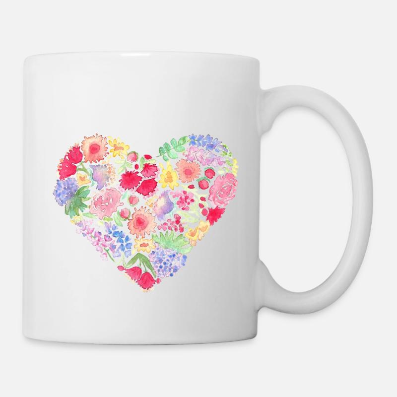 Aquarellmalerei Blumenherz - Tasse - Weiß