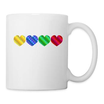 Vier bunte geometrische Herzen - Tasse - Weiß - Rechts