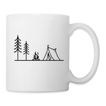 Camping Zelt am Lagerfeuer mit Bäumen in Schweden - Tasse - Weiß - Rechts