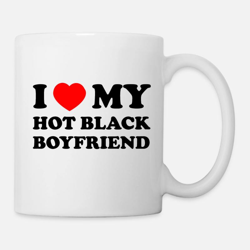 J’aime mon petit ami noir chaud - Mug blanc - blanc