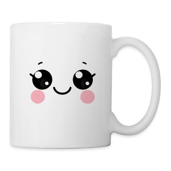 Yeux kawaii, visage content, expression visage - Mug blanc - blanc - Droite