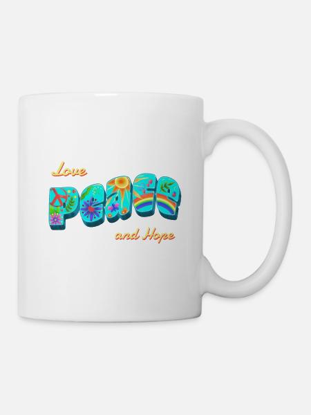 Frieden, Hoffnung, Liebe. Vintage bunt - Tasse - Weiß