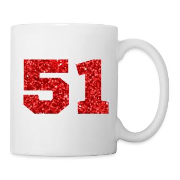 Number 51 Red Glitter - 51st Anniversary - Mug - white - Right
