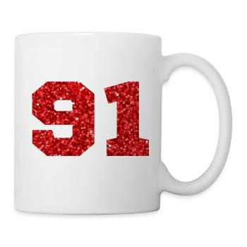 Number 91 Red Glitter - 91st Birthday - Mug - white - Right
