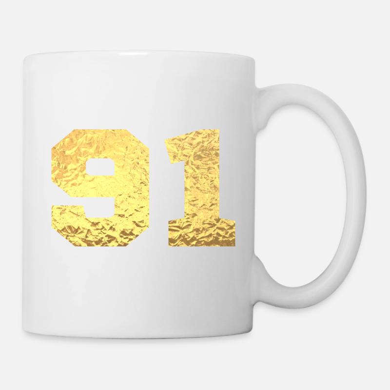 Numéro 91 paillettes doré - 91e anniversaire - Mug blanc - blanc